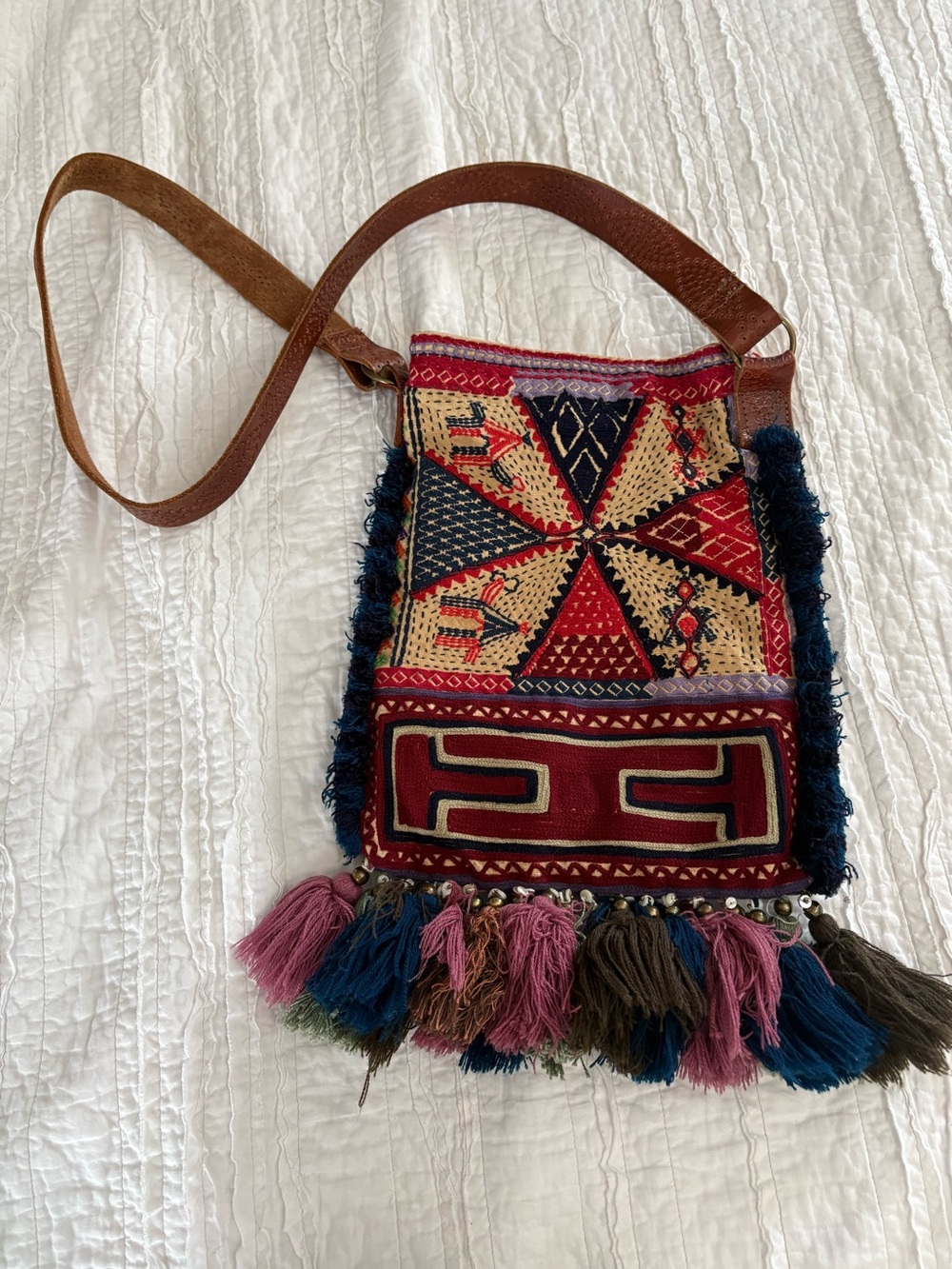 FP fringe kantha embroidered purse